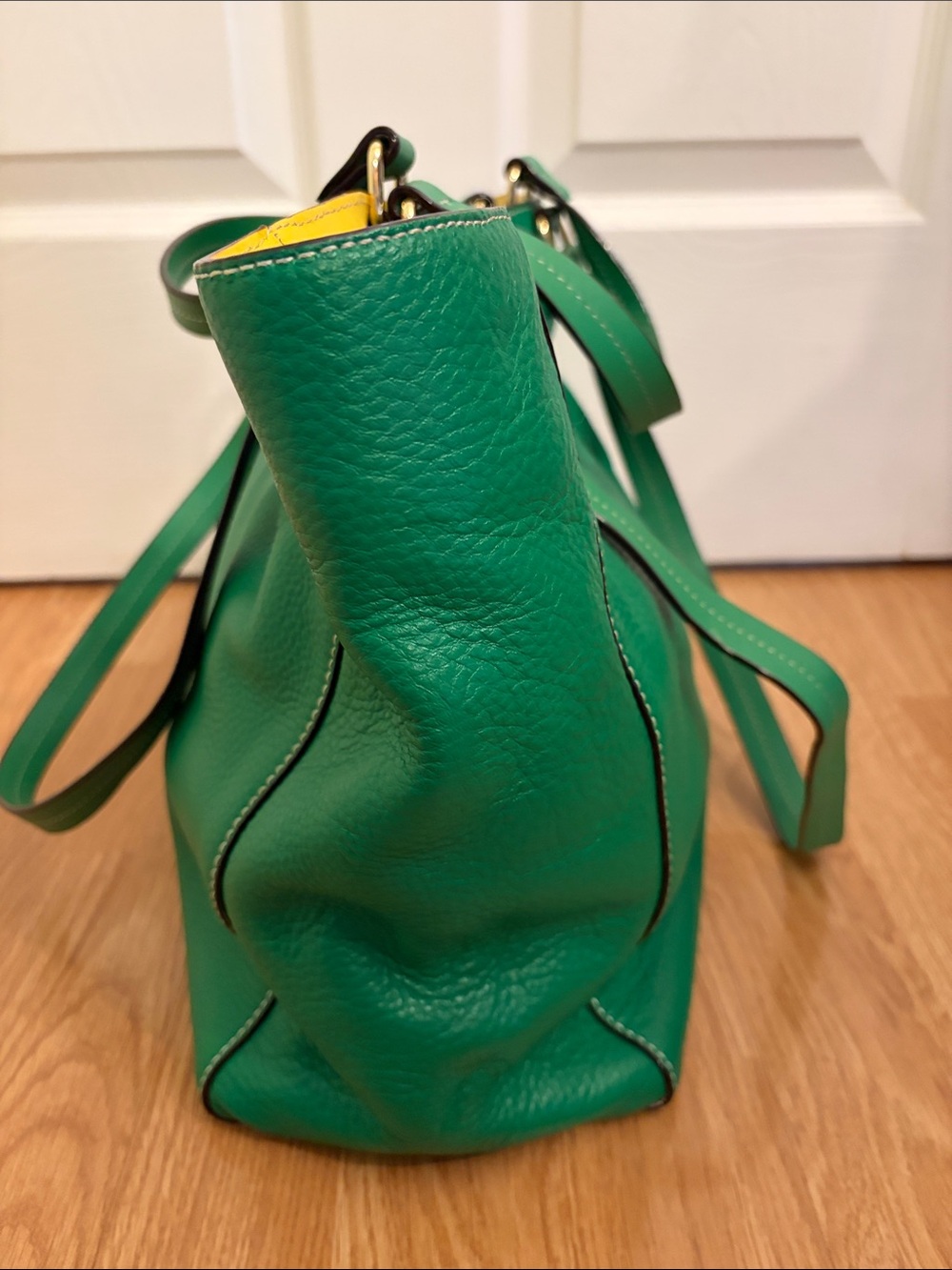Frances Valentine Green Pebbled Leather Tote Bag with Gold-Toned Hardware - Picture 6 of 15
